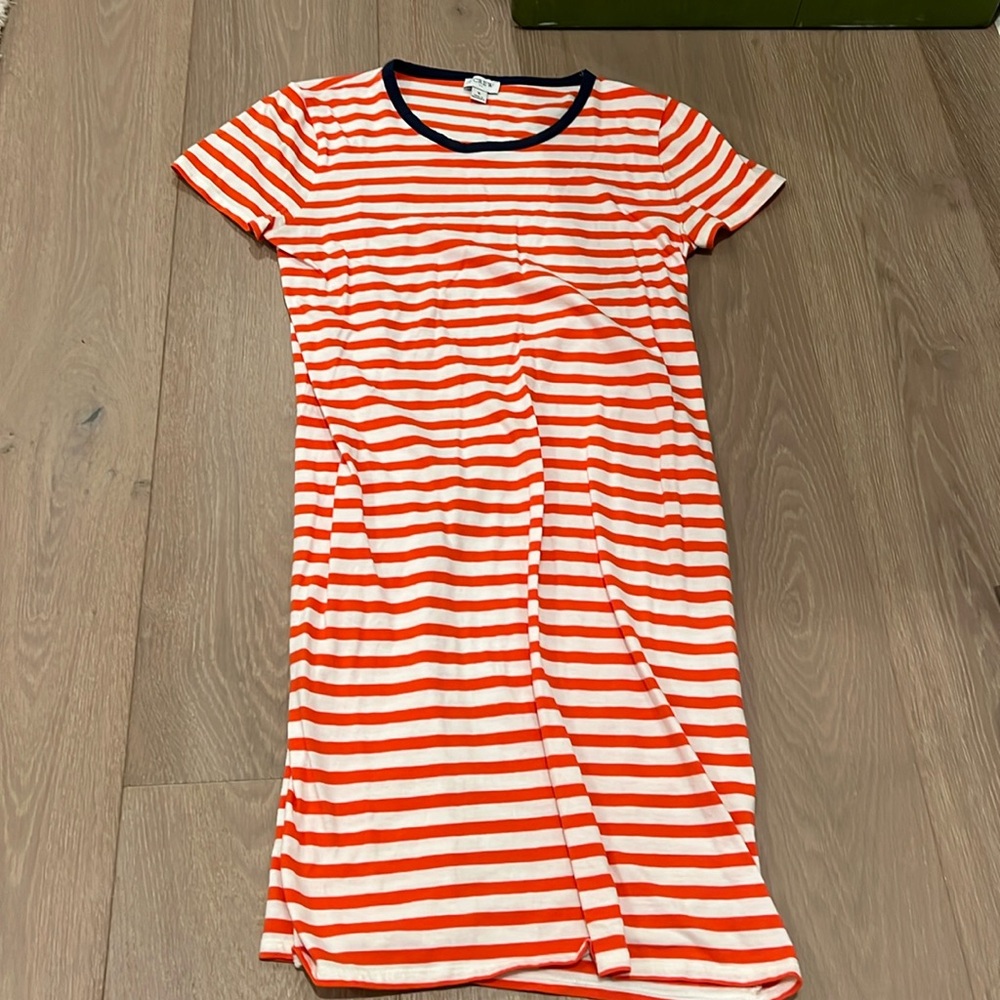 J. Crew Short Sleeve Tee Shirt Navy, Red & White Striped Cotton Dress Size S